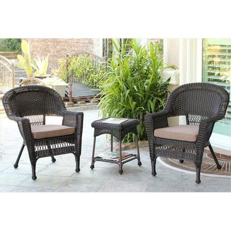 JECO Jeco W00201_2-CES007 3 Piece Espresso Wicker Chair And End Table Set With Brown Chair Cushion W00201_2-CES007